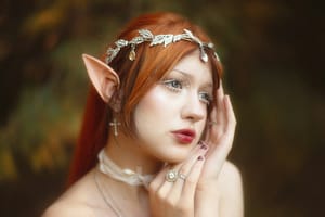 Young woman with elf ears and ornate headpiece
